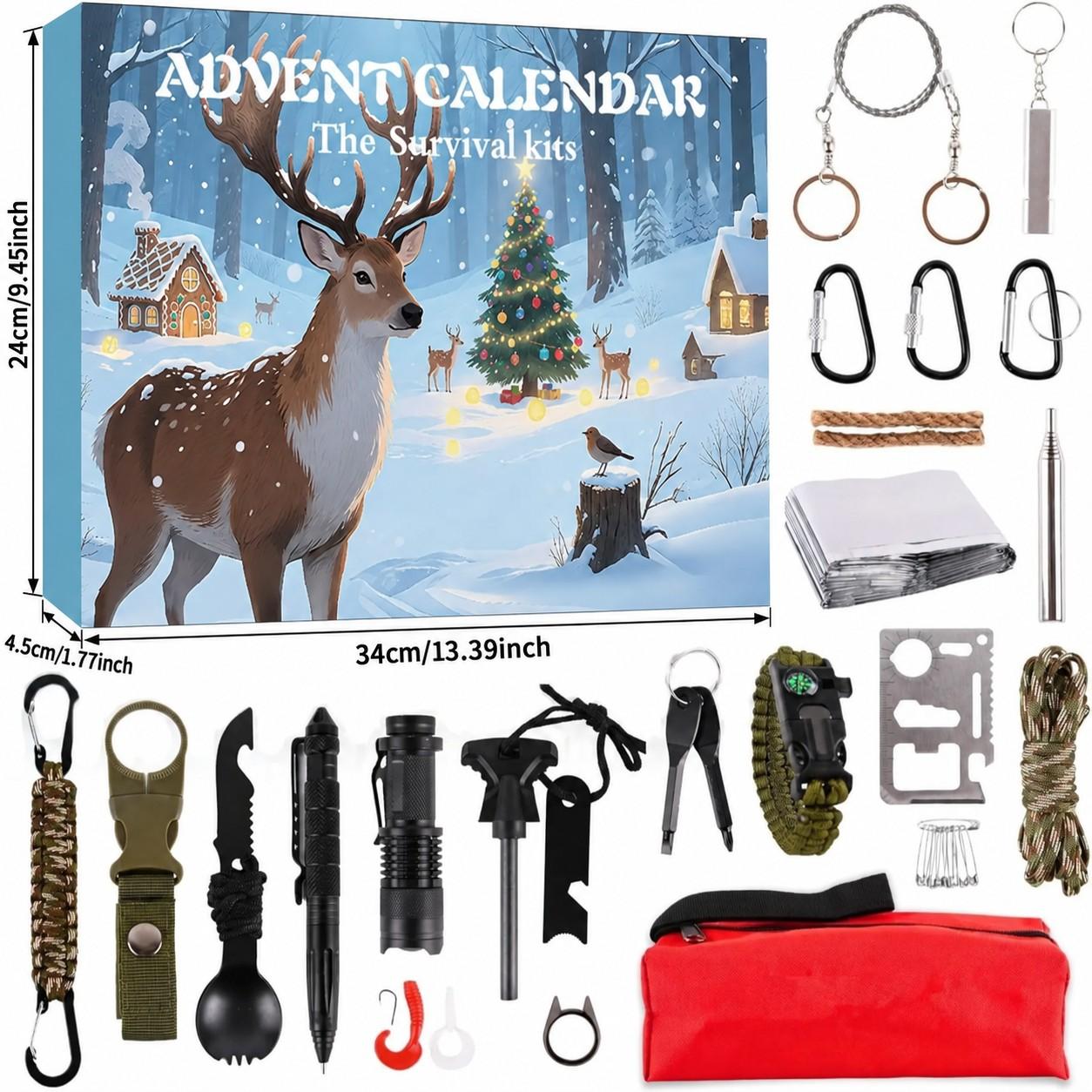 Outdoor Adventure Birthday Party - ชุดเครื่องมือเอาตัวรอด 24 วัน พร้อมปฏิทินนับถอยหลังคริสต์มาส กล่องของขวัญสำหรับผู้ชายและเด็กชาย เหมาะสำหรับกิจกรรมกลางแจ้ง